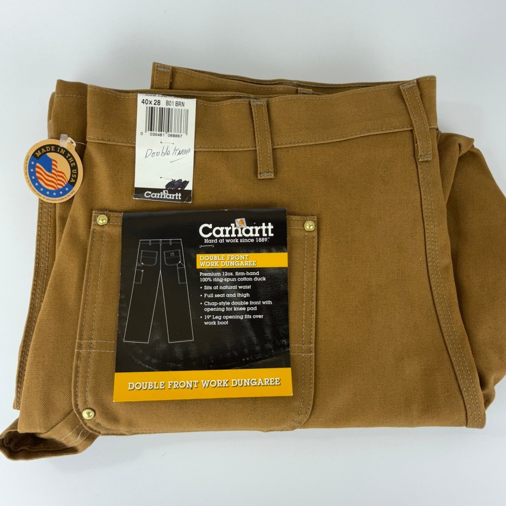 Carhartt B01 BRN Double Front Work Dungaree Brown Duck Pants 40x28‎ USA NWT NOS